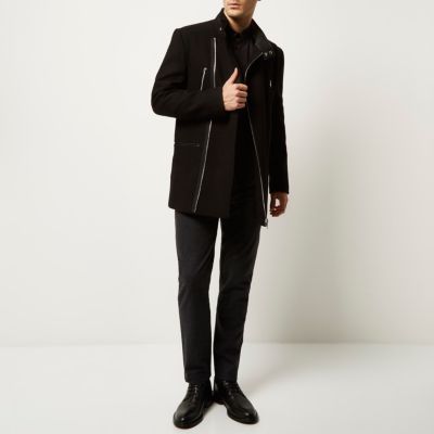 Black smart wool-blend winter coat